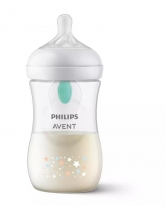 Biberon Philips Avent Natural Response SCY673/82, cu dispozitiv AirFree, 260 ml, tetina care functioneaza ca sanul mamei, cu debit 3, tetina fara scurgeri, +1 luni, model deco ursuleti, fara BPA, usor de curatat