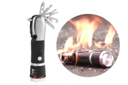Lanterna multifunctionala MediaShop Panta Safe Guard 3579, 6 accesorii, Maner cauciucat, Incarcare USB, Negru-Argintiu