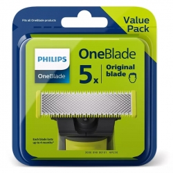 Rezerva OneBlade QP250/50, otel inoxidabil, umed si uscat, kit 5 lame,compatibil cu Philips OneBlade si OneBladePro, Verde