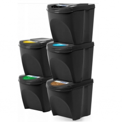 Set Recipiente plastic Noveen pentru reciclare selectiva, 5 x 25L, GSB255 Black