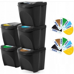 Set Recipiente plastic Noveen pentru reciclare selectiva, 5 x 25L, GSB255 Black
